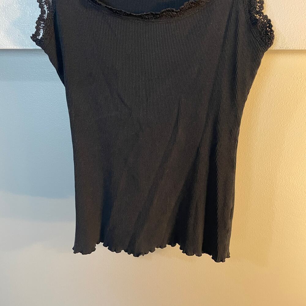 VTG Y2K Lace Neckline Stretchy Ribbed Black Tank Top SZ Medium Witchy 90's - Picture 3 of 14